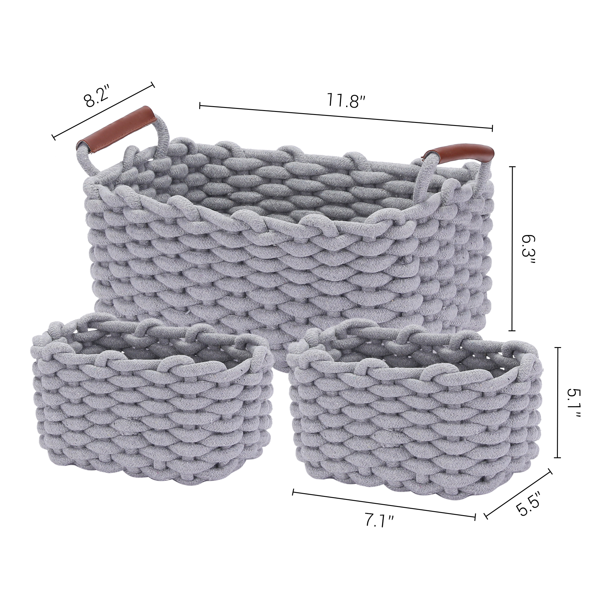 Unique Bargains Woven Storage Basket Shelf Storage Bin with Handle for Key Tray Bowl Grey