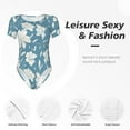 thumbnail image 4 of KLL Women 's Crew Neck Bodysuit Jumpsuits Lilies Flowers Print Short onesies Stretch T Shirts, 4 of 7