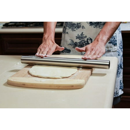 GLiving Professional French Rolling Pin for Baking -  Smooth Stainless Steel Metal and Tapered Design Best for Fondant, Pie Crust, Cookie and Pastry Dough - Baker Roller  16.14