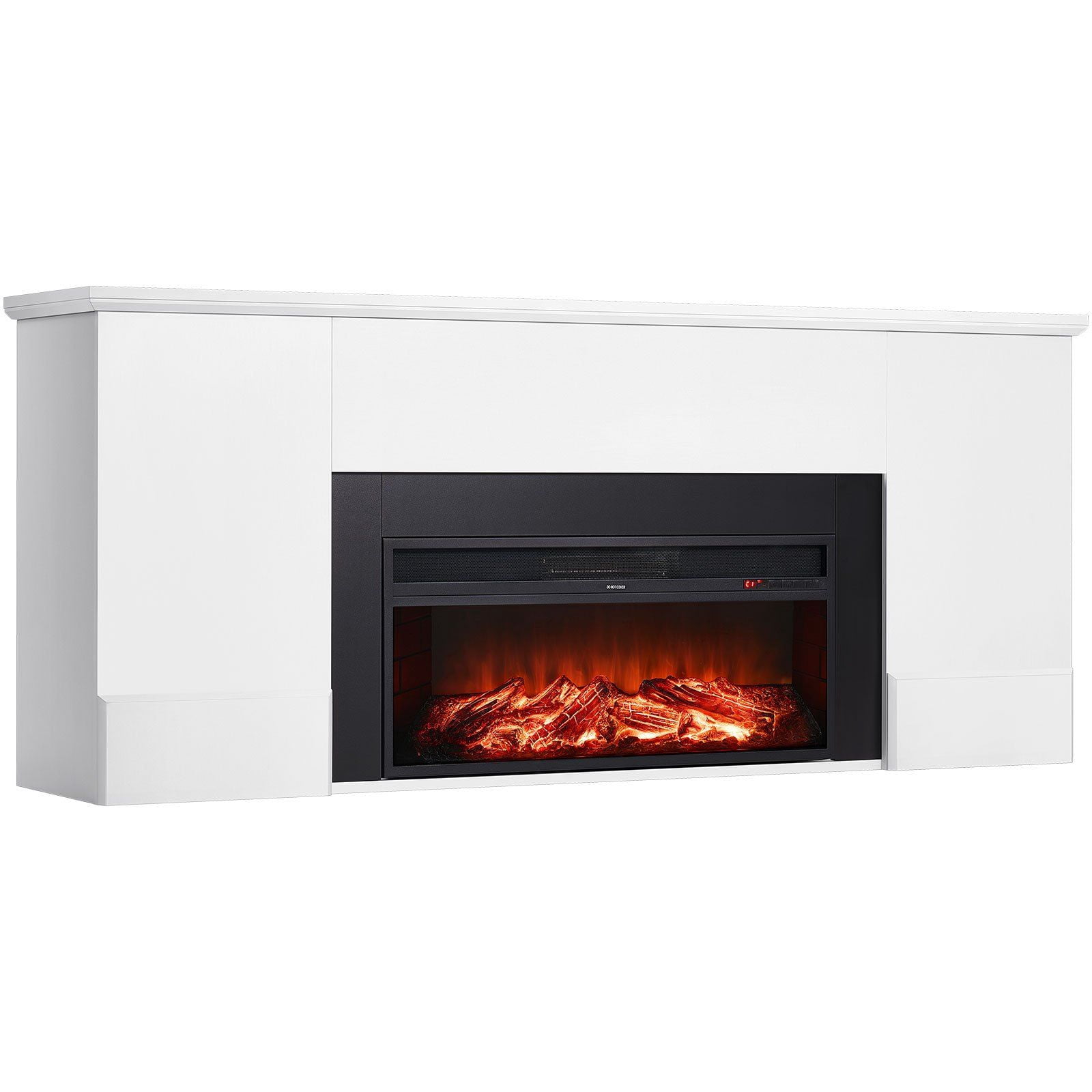 75 Inch White Freestanding Electric Fireplace with Mantel - 1500W Heater, Realistic Flame, Remote Control, Timer, Overheat Protection for Indoor Use in Living Room & Bedroom