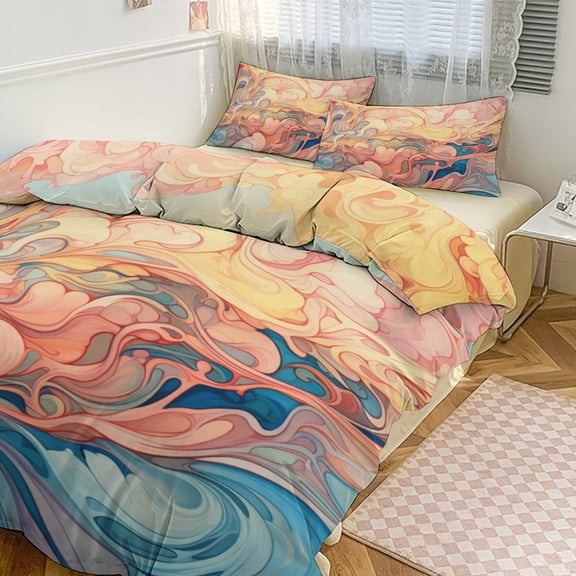 3PCS Simple Colored Ripple Duvet Cover Set Twin, 1 Duvet Cover And 2 Pillowcase, Duvet Cover for Kids Girls Boys And Teens