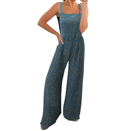 

Womens Casual Button Straps Flower Prints Vintage Jumpsuit Long Pants Jumpsuit Evening Suit Body for Women Maternity Overalls New Years Eve Women s Clothing Express Jumpsuit Womens Body Overall