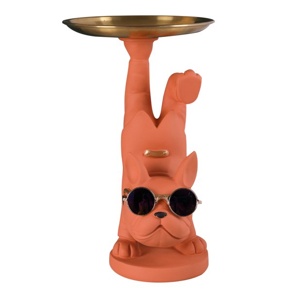 Figurita de resina de Bulldog Francés, bandeja de almacenamiento de llaves para joyería, decoración de mesa (naranja) Ehuebsd Libre de BPA