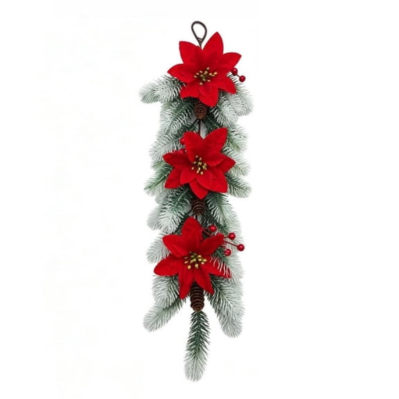 IFRINID Christmas Door Swag, 23.62 in Artificial Poinsettia and Pine Teardrop Hanging Decoration for Front Door and Wall