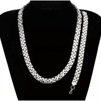 HOOUN Mens Stainless Steel Jewelry Set Necklace & Bracelet Byzantine Chain Silver 8mm