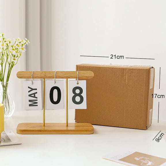 Nkmbld Desk Calendar Wooden Perpetual Calendar for Desk, Wood Month Date Display for Office and Home, Rustic Farmhouse Office Decor, Desk Accessories, Brown