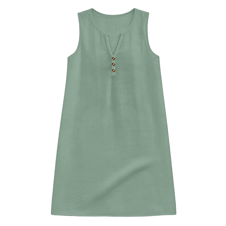cotton tank dress knee length Aohooy Women's Cotton Tank Dress Casual Summer Sleeveless V Neck Button Midi Knee Length Loose A Line Flowy Beach Vacation Dresses Mint Green,M, Size: