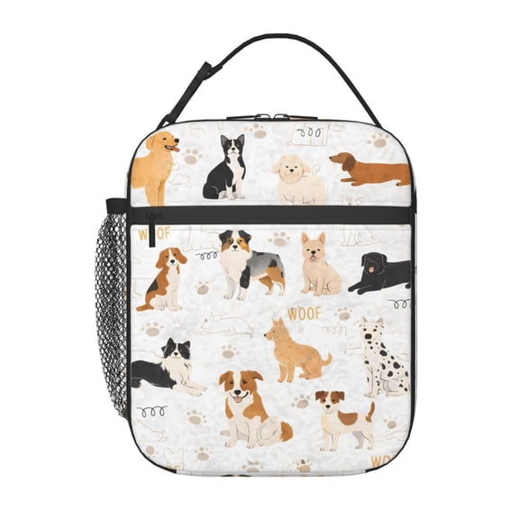 Dog Breeds Cute Puppy Print Pet Lover Lunch Bag Portable Thermal Lunch Box for Men and Women