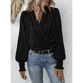 thumbnail image 2 of Women'S Elegant V-Neck with Lantern Sleeves Temperament Commuting Solid Color Shirt Top Black XL, 2 of 7