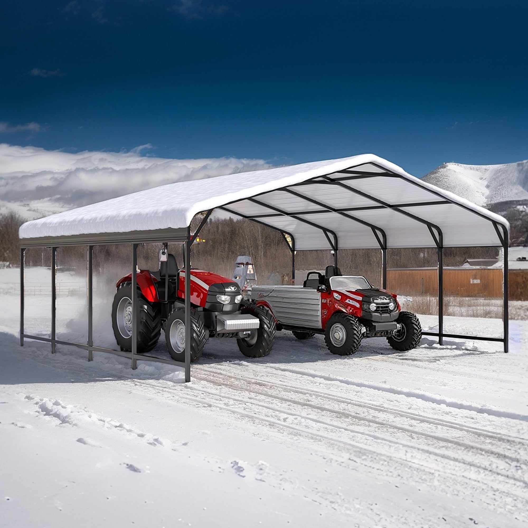 EASYHAWK 20x20 FT Heavy Duty Galvanized Steel Carport - Outdoor Metal Carport Vehicle Shelter for Cars, Trucks, SUVs, Boats & Tractors