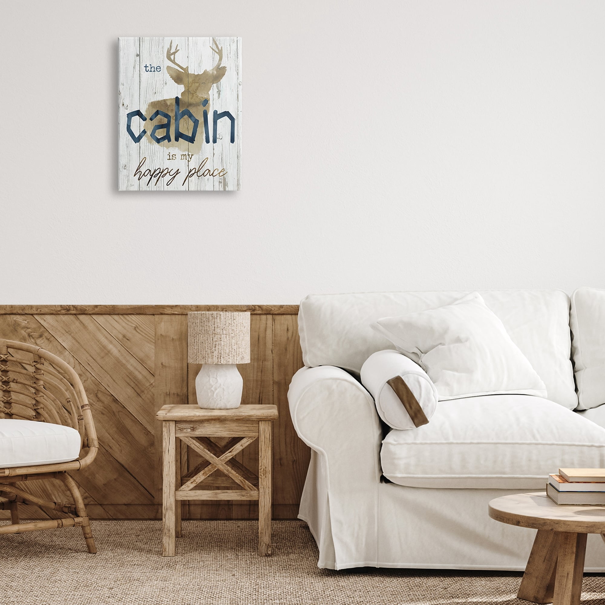 Stupell Industries Cabin Happy Place Rustic Deer Silhouette Sign , 16 x 20, Design by Nan