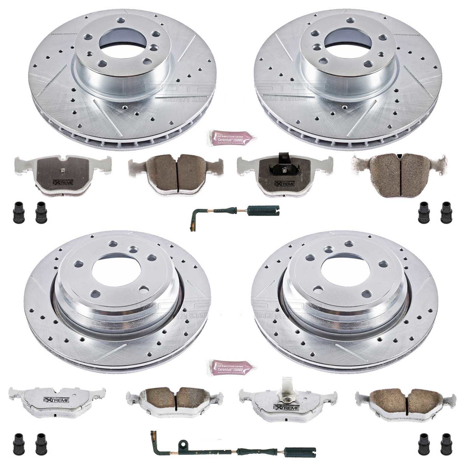 PowerStop Front and Rear Z26 Street Warrior Carbon-Fiber Ceramic Brake Pad and Drilled and Slotted Rotor Kit Fits: BMW Select Models K505-26