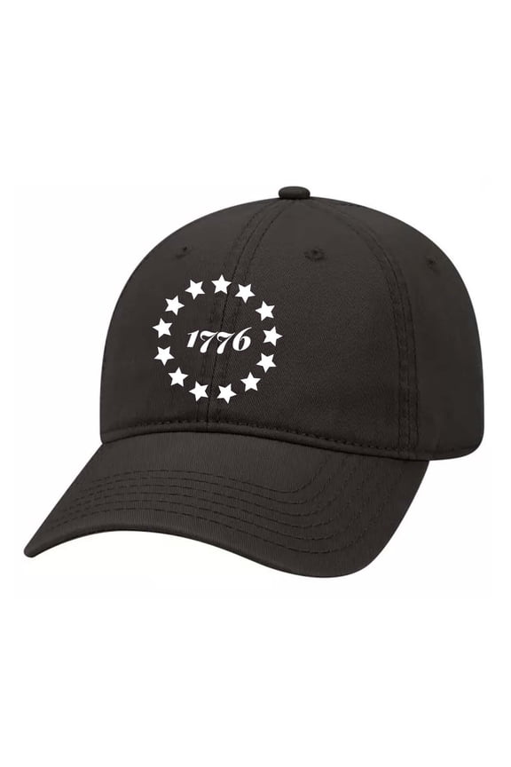 1776 Embroidered 13 Stars Betsy Ross Flag Unisex Fit Dad Hat with Metal Buckle Back, Black