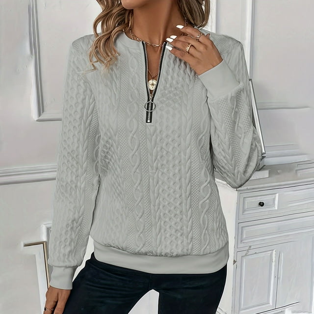 Soki Women's Sweater Quarter Zip Cable Knit Sweaters Fall Winter Fashion Pullover Sweater Tops