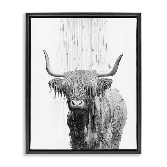 Stupell Industries Eclectic Cattle Bathroom Splash Black Floating Frame Canvas Art, 17 x 21, by Annalisa Latella