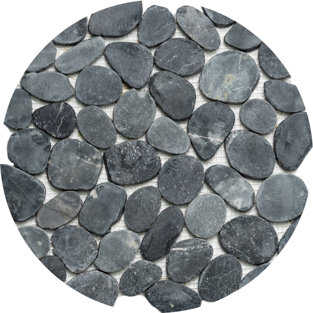 The Tile Life Streambed Black Honed Marble Pebble / Rock Mosaic Tile 12x12 in 11-Piece