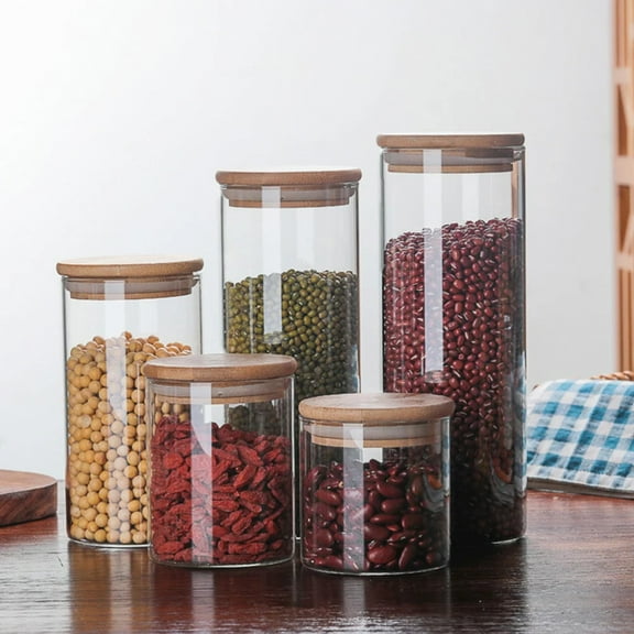 Airtight Wood Lid Clear Glass Jar Food Storage Containers Sealed Canisters Tea Storage Canister Sugar Jar Spice Container