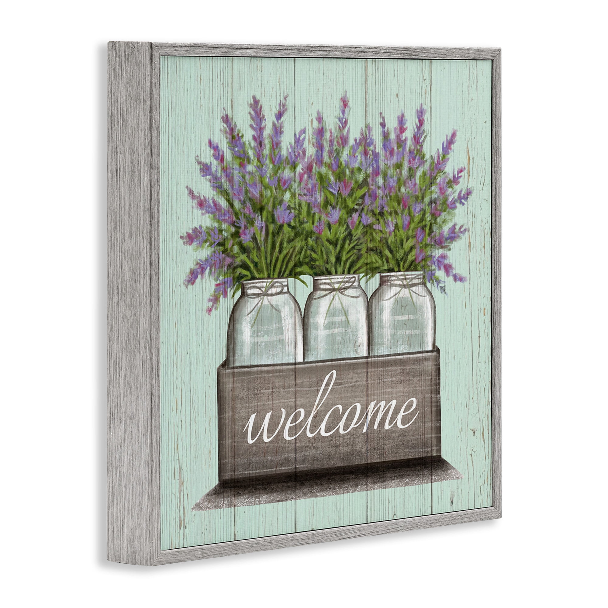 Stupell Industries Purple Lavender Florals in Jars Botanical & Floral Painting Gray Framed Art Print Wall Art, 24 x 24