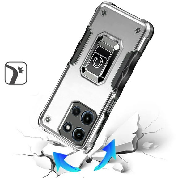 For Motorola Moto G 5G 2025 Hybrid Stand Magnetic Ring Holder Kickstand Heavy Duty Rugged Drop Silicone & Hard PC Shockproof Cover, XPM Phone Case [Silver]