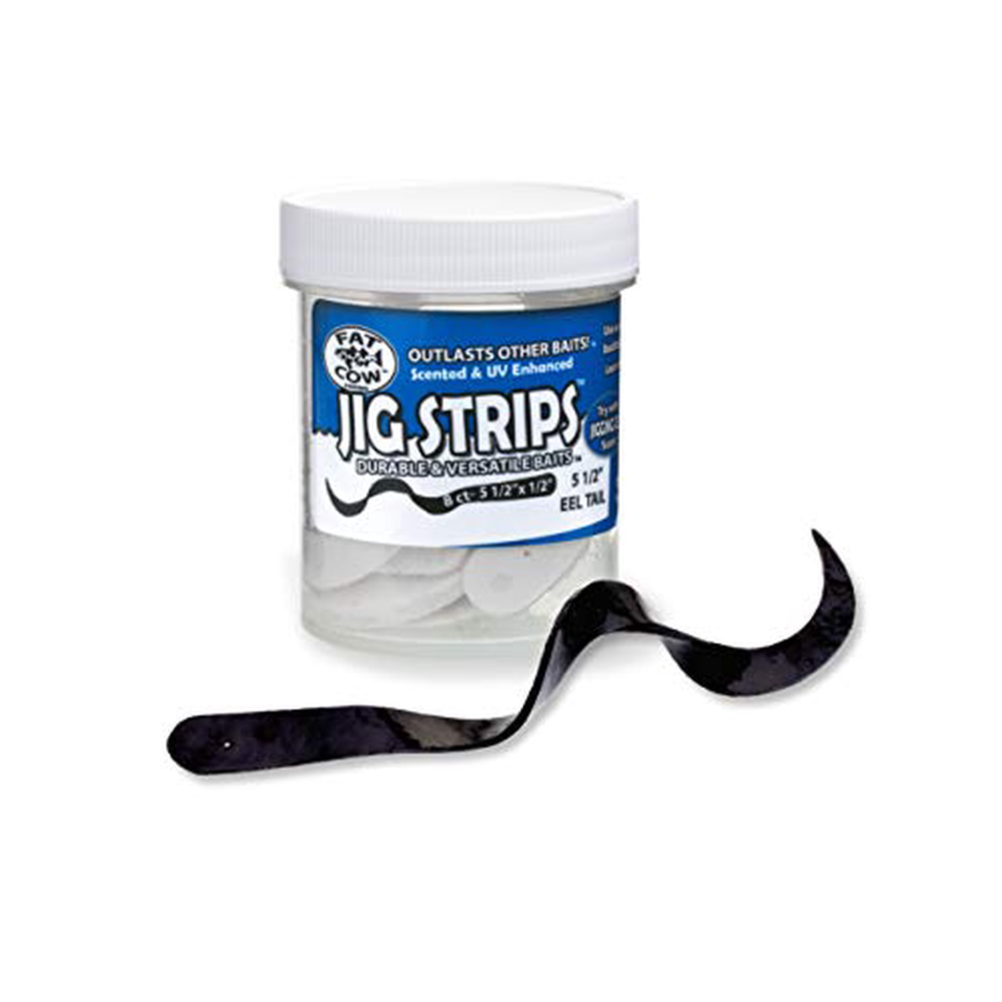 Fat Cow Jig Strips Eel Tail 5 1/2 X 1/2 Scented Black