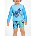 thumbnail image 2 of WIBACKER Boys Dinosaur Two Piece Swimwear Set Long Sleeve Rash Guard and Swim Trunks Quick Dry Bathing Suit UPF50+ Swimsuits for Kids Boys 1-7 Years, 2 of 10