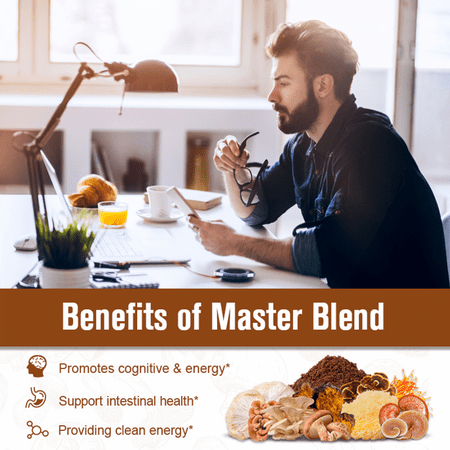 Mushroom Coffee Powders | Mushroom Supplement 7 Superfood Mix with Lion's Mane, Reishi, Chaga, Cordyceps, Shiitake, Maitake & Turkey Tail - 113g (3.98oz)