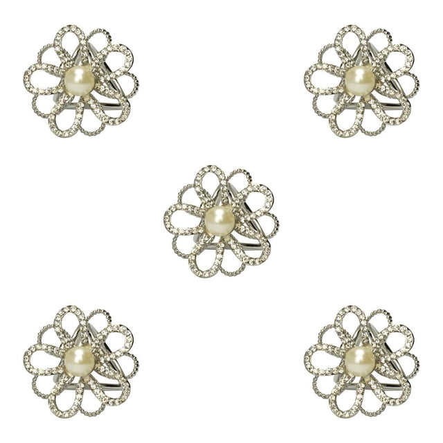 Jumpingount Bufanda anillo elegante chal Clip oro plata bufandas hebilla con diamantes de imitación moderno Heronsbill estilo regalos para mujeres plata 5piezas