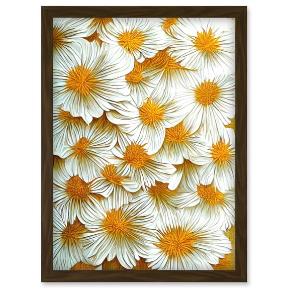 Daisy Blossoms Linocut Pattern Modern Painting Artwork Framed Wall Art Print A4