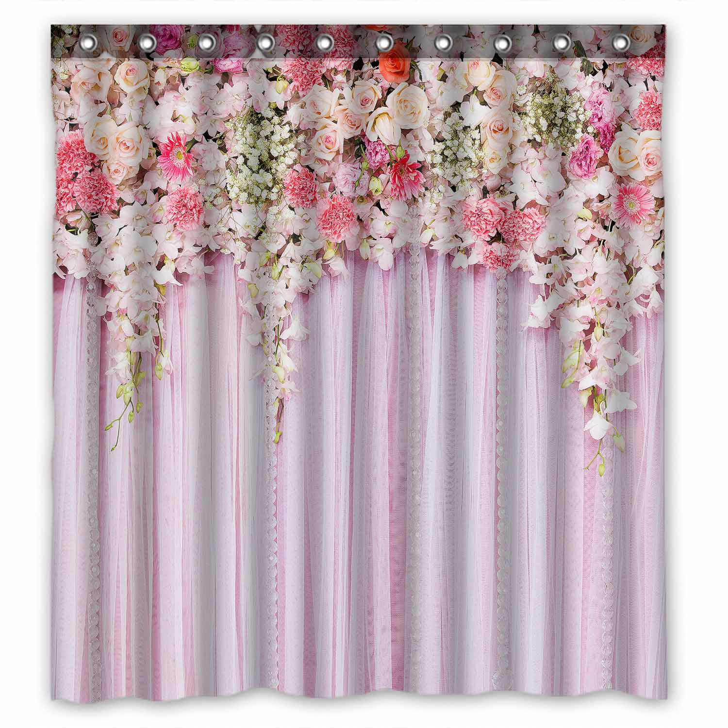 Sunrise Lavender Mountain Scenery Waterproof Fabric Shower Curtain Set 60X72" 