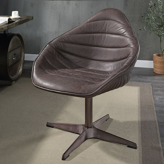 Acme Furniture Pipino Accent Chair with Swivel in Antique Ebony Top Grain Leather, Indoor