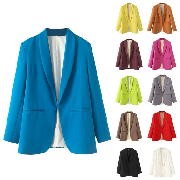 FRSASU Women's Spring/Fall Blazer Business Casual Lightweight Suit Long Sleeve Work office Jacket with Pockets Yellow S(S)