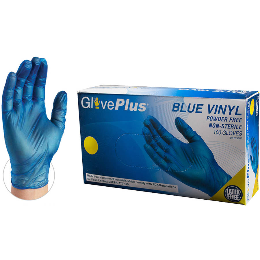 GlovePlus Blue Vinyl Industrial Disposable Gloves, Small by AMMEX