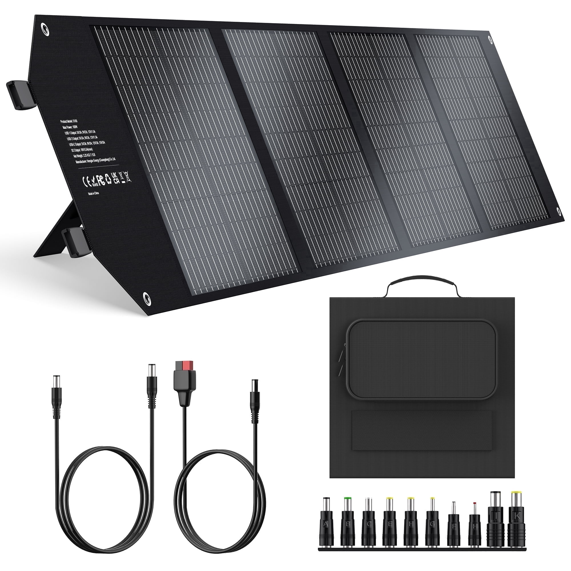 Qunler 100W Foldable Solar Panel with Kickstand for Portable Power Station,Portable Solar Charger for Camping,RV,Off-Grid ,Black