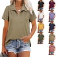 thumbnail image 4 of Blusa Cremallera Cuello En V Abertura Lateral Color Puro Casual Suelto Manga Corta Tops para Mujer Verde Claro L, 4 of 6