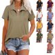 thumbnail image 4 of Blusa Cremallera Cuello En V Abertura Lateral Color Puro Casual Suelto Manga Corta Tops para Mujer Verde Claro XXL, 4 of 6