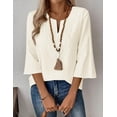 thumbnail image 2 of Top LOMON de algodón y lino con cuello en V y mangas 3/4 para mujer, color albaricoque, 2 of 5
