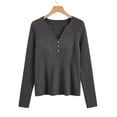 thumbnail image 4 of Kinrui Womens Lightweight Sweaters Long Sleeve Henley Shirts Casual Fall Button V Neck Tunic Tops Gray L, 4 of 5