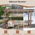 thumbnail image 5 of Wooden Carport Garage Outdoor Gazebo Wooden Pergola for Backyard, Coffee with Metal Roof & Bulbs & Bar Counters   13' x 6.5', 5 of 13