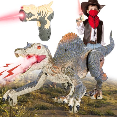 Super Joy Remote Control Dinosaur Toys, RC Walking Robotic Dinosaur Toy w/Light Chasing Remote Control, Auto Spraying and Roaring for Kids Boys