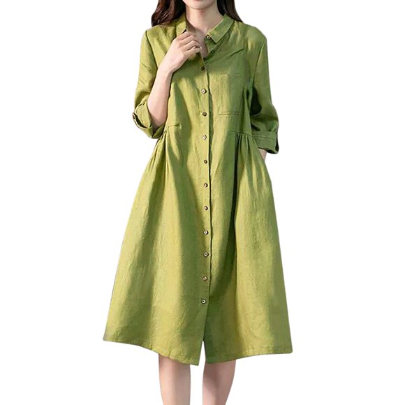 JFHHQ Jazz Dress Women's Casual Button Down Shirt Dress Basic Solid Long Sleeve Midi Length Everyday Comfort Outfit XL Green