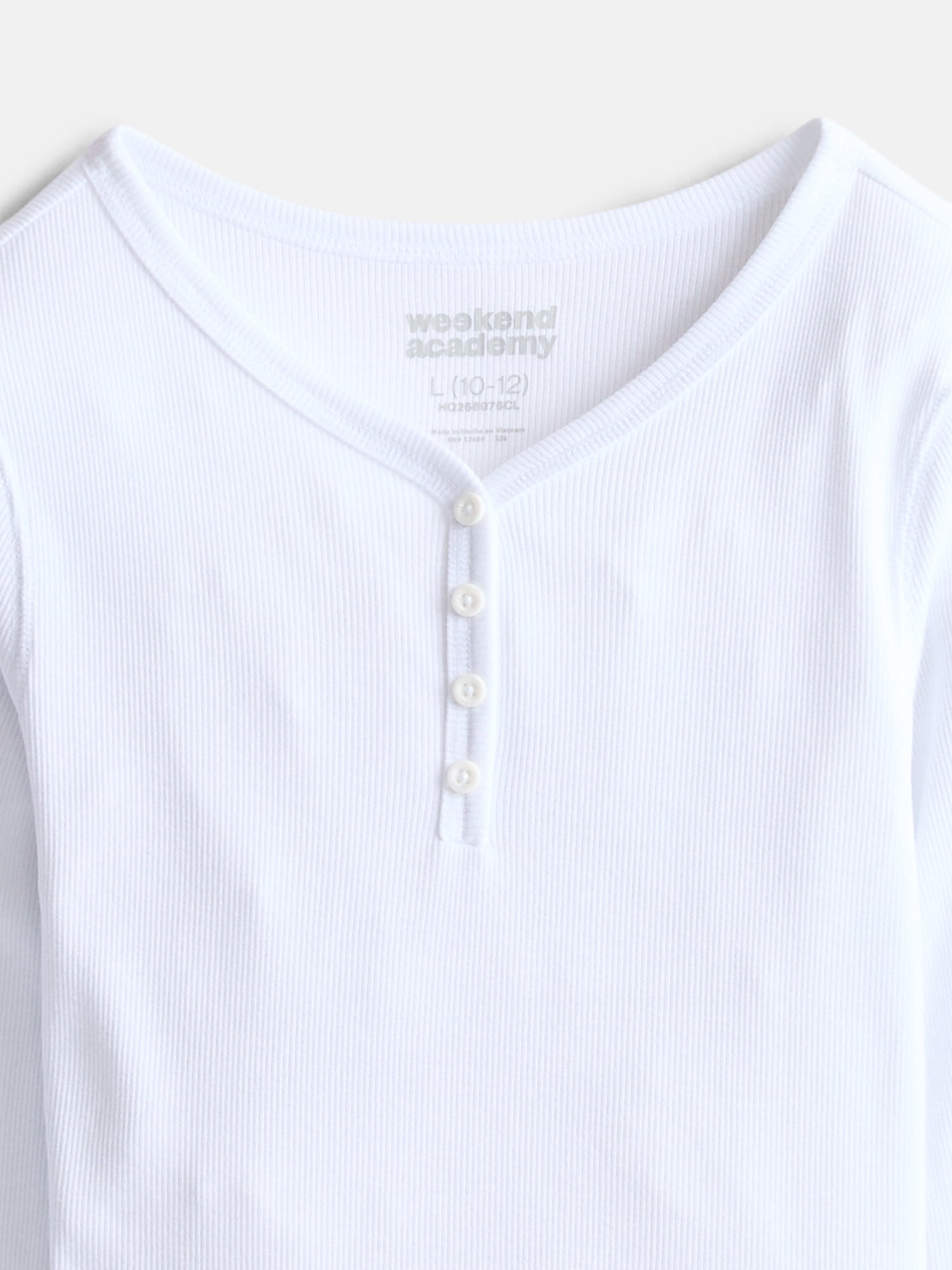 Weekend Academy Girls Ribbed Henley Top with Long Sleeves, Sizes 4-18