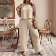 thumbnail image 3 of AURA Plus Size 2 Piece Outfit Sleeveless Tie Vest Wide Leg Pants Set Casual Summer Suit Khaki Elegant Matching Set, 3 of 6