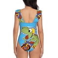 thumbnail image 6 of Yiaed Dinosaur Riding a Motorcycle Print Women's Ruffled One Piece Swimsuit V Neck Swimwear Slimming Monokini for Woman-X-Large, 6 of 8