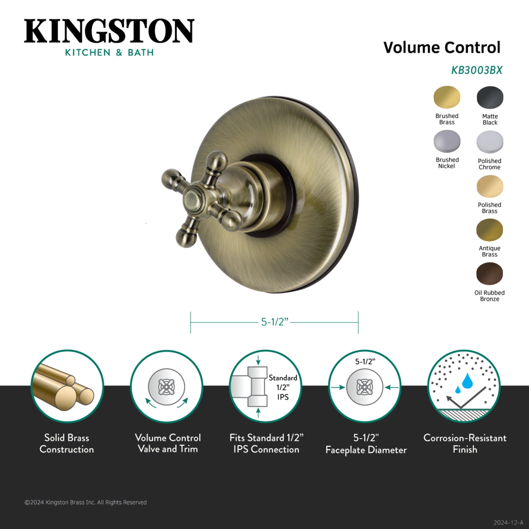 Kingston Brass KB3000BX Single-Handle Volume Control in Matte Black