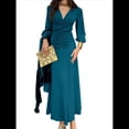 thumbnail image 1 of Vestidos de Cóctel de Sirena para Otoño e Invierno para Mujer, Larga, Escote en V, Ajustados, Maxivestido Fruncido en la Cintura. Azul Pavo Real M, 1 of 9