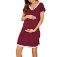 thumbnail image 4 of Inadays Women's Nursing Nightgown Short Sleeve Maternity Nursing Gowns for Breastfeeding Sleepwear Dress for Hospital, Wine red, XL, 4 of 6