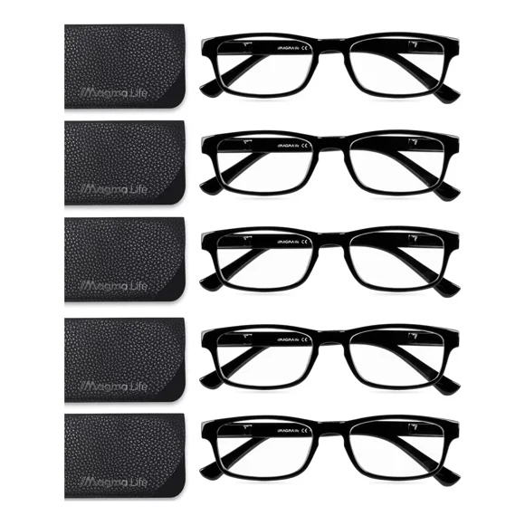 Paquete De 5 Lentes 1.5 Dioptrías Magma Life Para Computadora Y Lectura Con Tecnología Blue Light, Modernos Armazones En Color Negro, Gafas Para Hombre Y Mujer