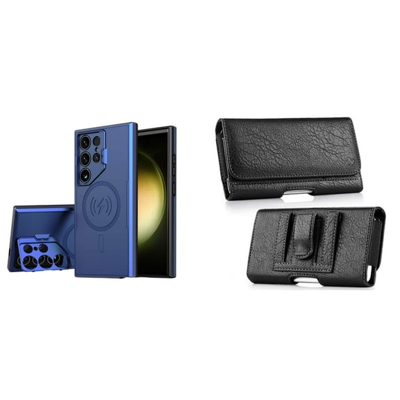 Bolt Alloy Series Case for Samsung Galaxy S24 Ultra with Glass Screen Protector, Belt Clip Holster Carrying Pouch - Electric Blue