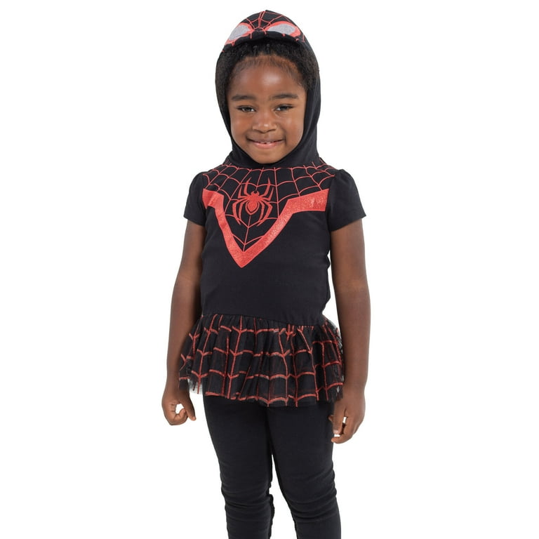 Marvel Spider-Man Miles Morales Toddler Girls Cosplay T-Shirt Dress and Leggings  Outfit Set 