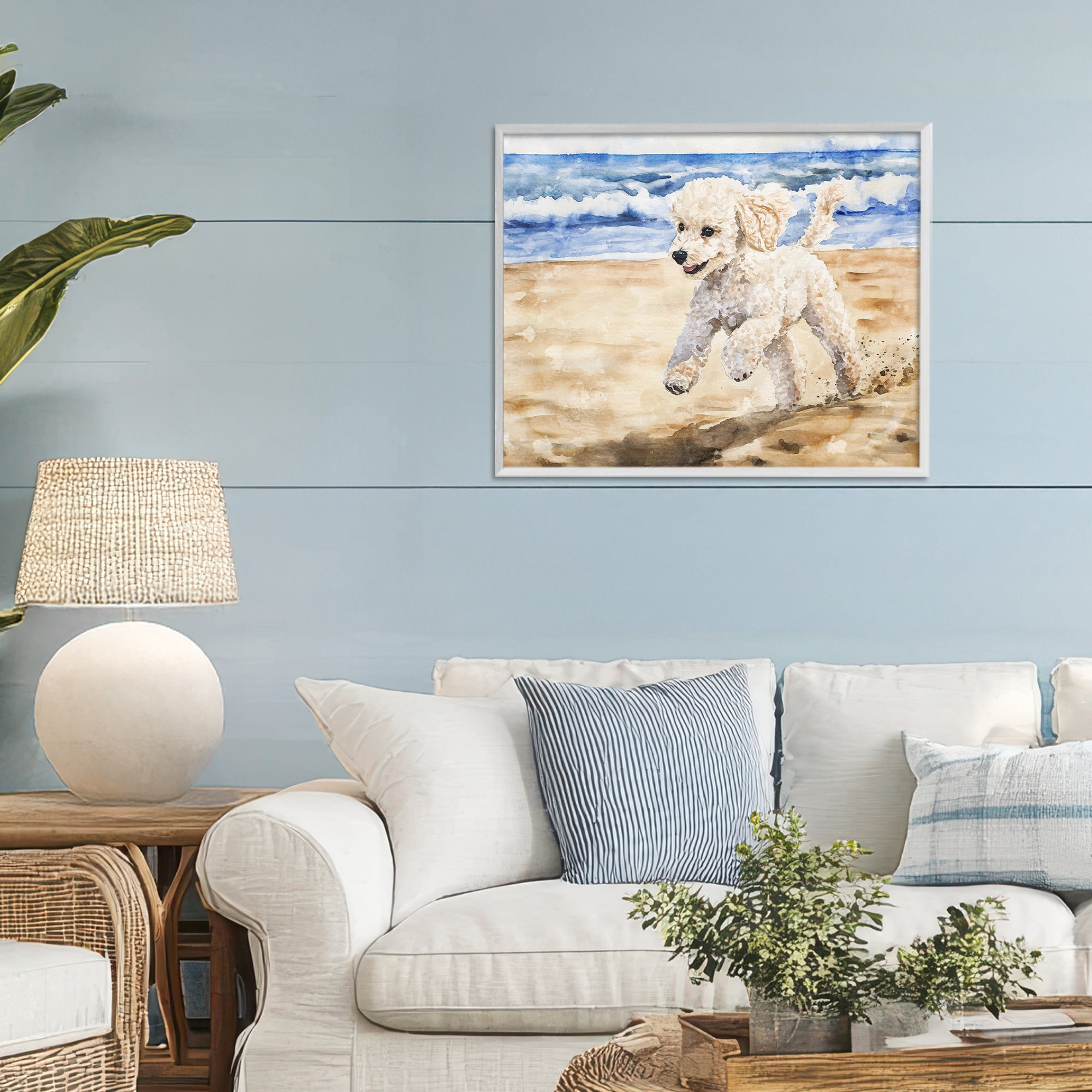 Stupell Industries Poodle's Journey on Beach White Framed Giclee Art, design by Svetlana Aleynikova